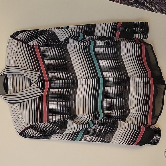 VTG LIZ CLAIBORNE 1990s Striped Chiffon Semi-Sheer Button Down Shirt Medium - Picture 4 of 8